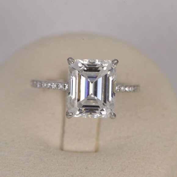 Certified 5.5ct Emerald Cut Moissanite Engagement Ring 925 - Picture 1 of 8